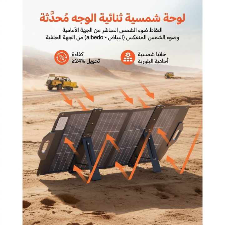 رسم توضيحي يوضح مفهوم الـ Albedo وكيف تمتص الألواح ثنائية الوجه الضوء من الوجهين